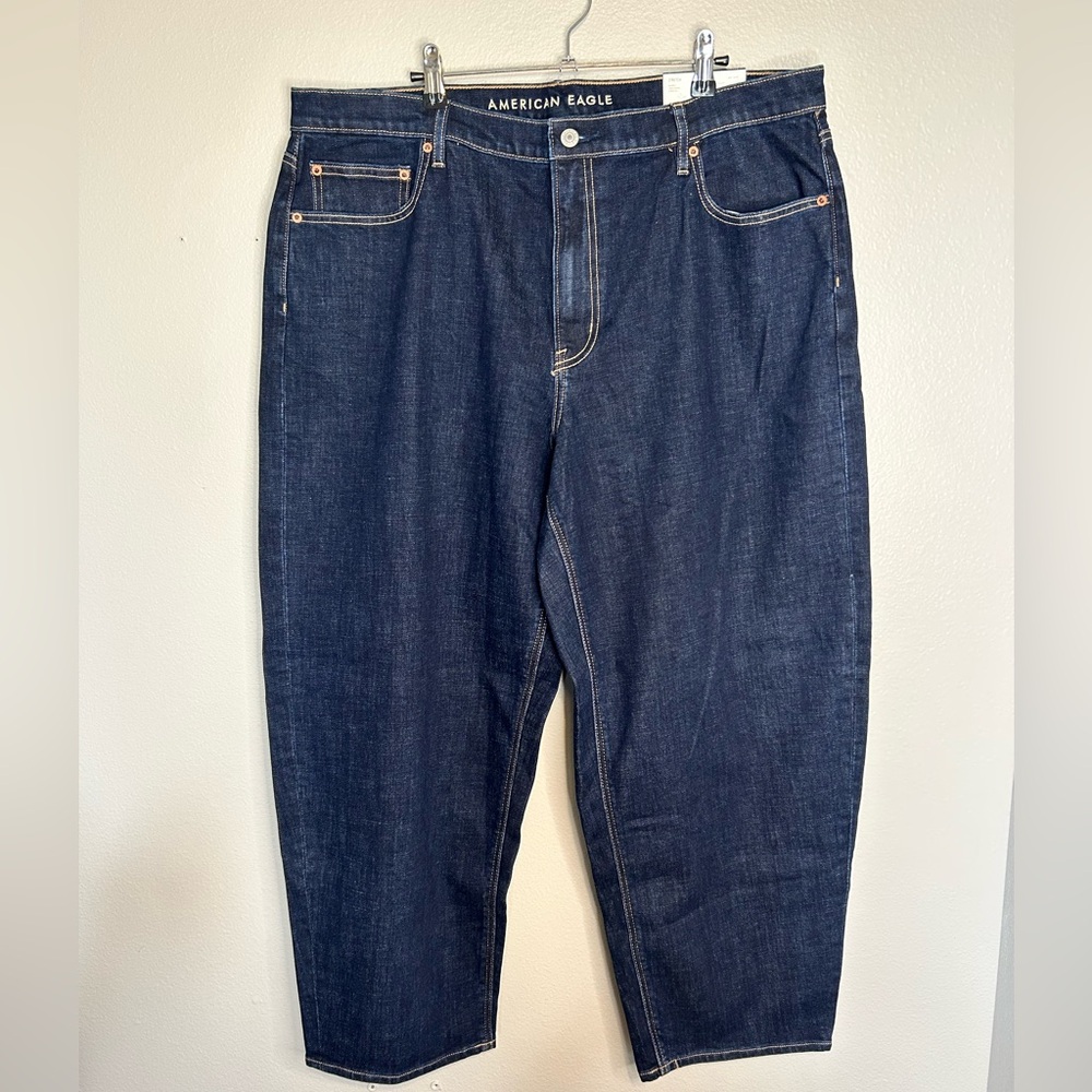 American Eagle Outfitters Dark Blue Barrel Jeans - Picture 2 of 6